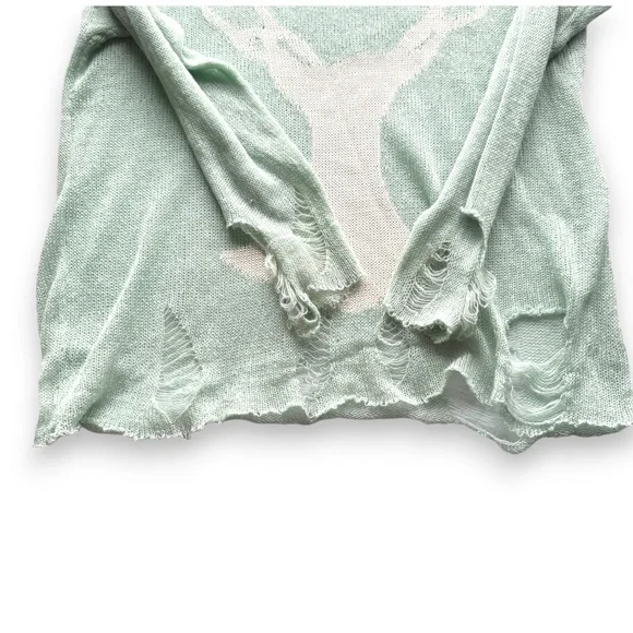 ROMWE mint distressed deer sweater sheer knit long sleeve - Picture 6 of 9